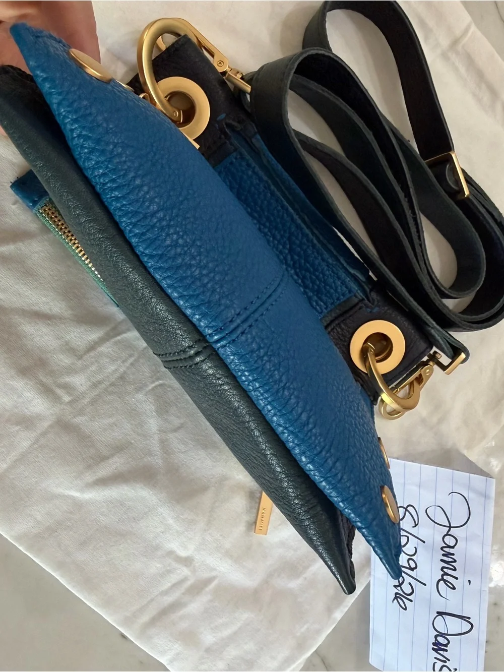 Hammitt Montana Small Toluca Blue Leather Crossbody Bag brushed Gold hardware